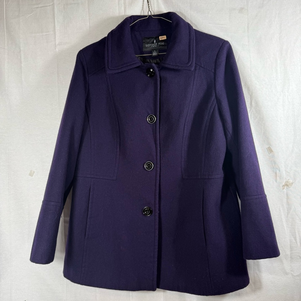 London Fog Women's Deep Purple Pea Coat 4 Button Closure Size Large Timeless‎